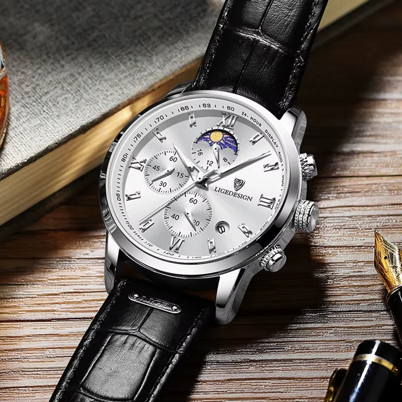 Luxury Sports Watch for Men Waterproof Luminous Date Chronograph Man Wristwatch Leather Quartz Men'S Watches Male Reloj