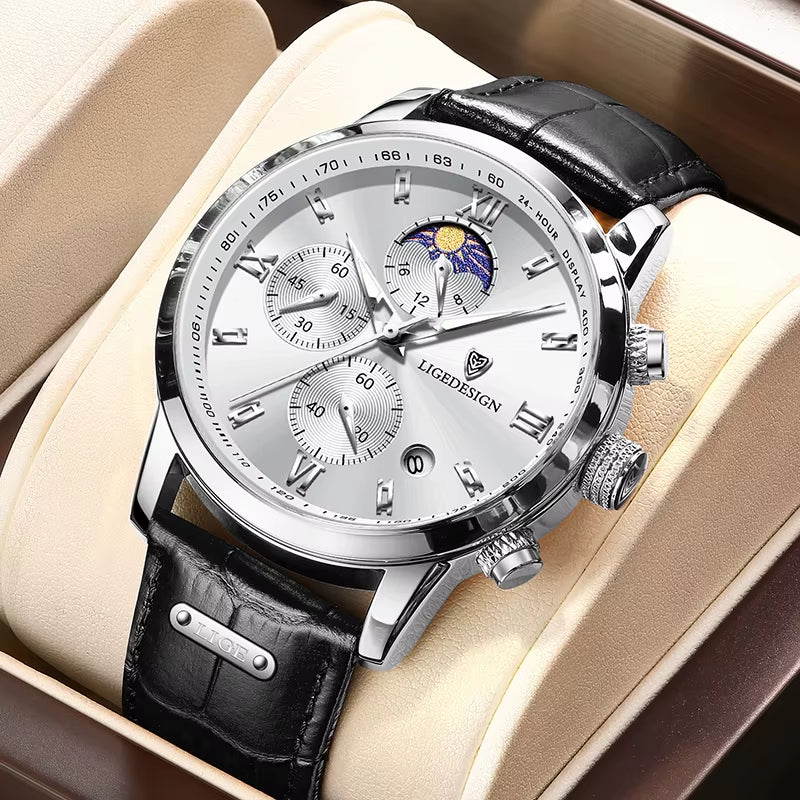 Luxury Sports Watch for Men Waterproof Luminous Date Chronograph Man Wristwatch Leather Quartz Men'S Watches Male Reloj