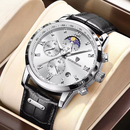 Luxury Sports Watch for Men Waterproof Luminous Date Chronograph Man Wristwatch Leather Quartz Men'S Watches Male Reloj