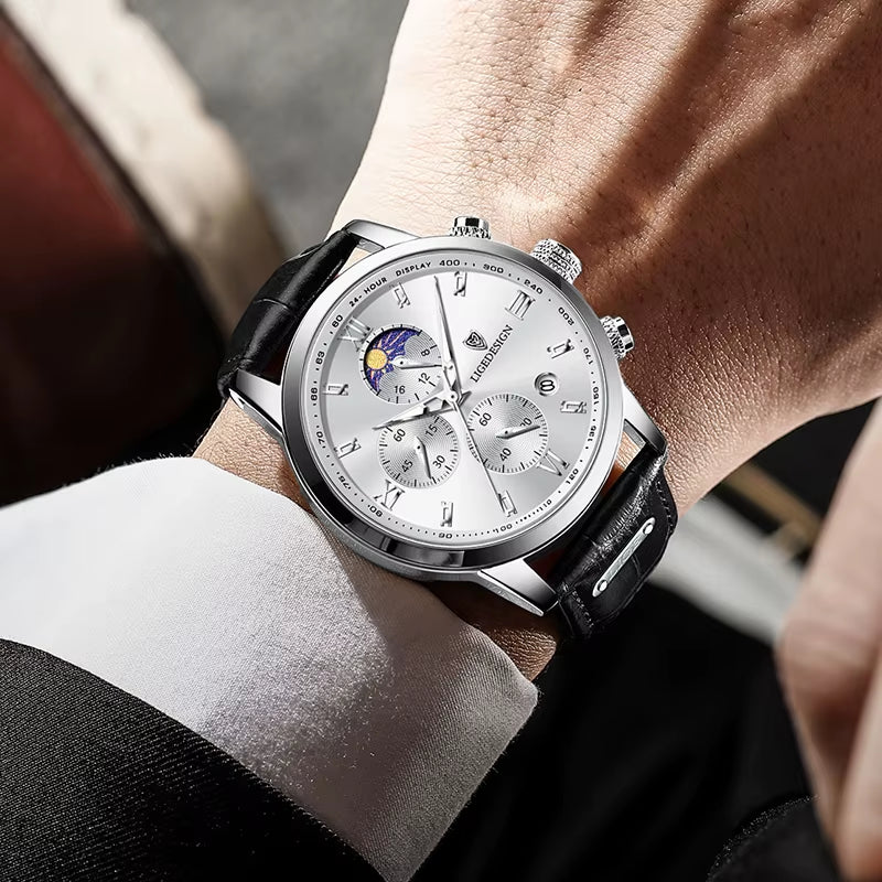 Luxury Sports Watch for Men Waterproof Luminous Date Chronograph Man Wristwatch Leather Quartz Men'S Watches Male Reloj